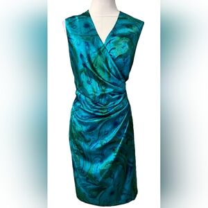 Lauren Ralph Lauren Paisley turquoise sleeveless ruched dress size 4